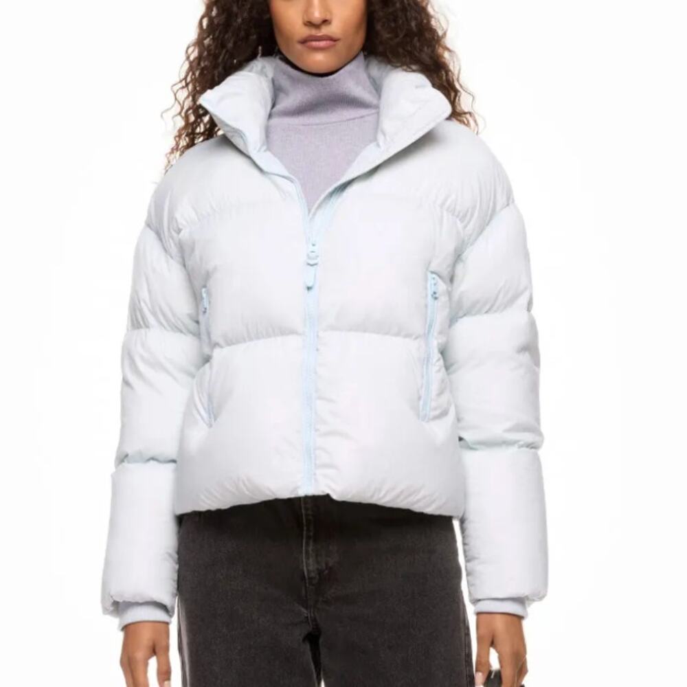 Mackage Power Blue Puffer Jacket XS Crop Ski Oversized Retro Wool Designer $990